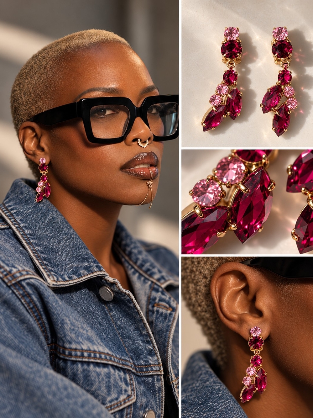 Statement Pink Crystal Drop Earrings - Unbranded